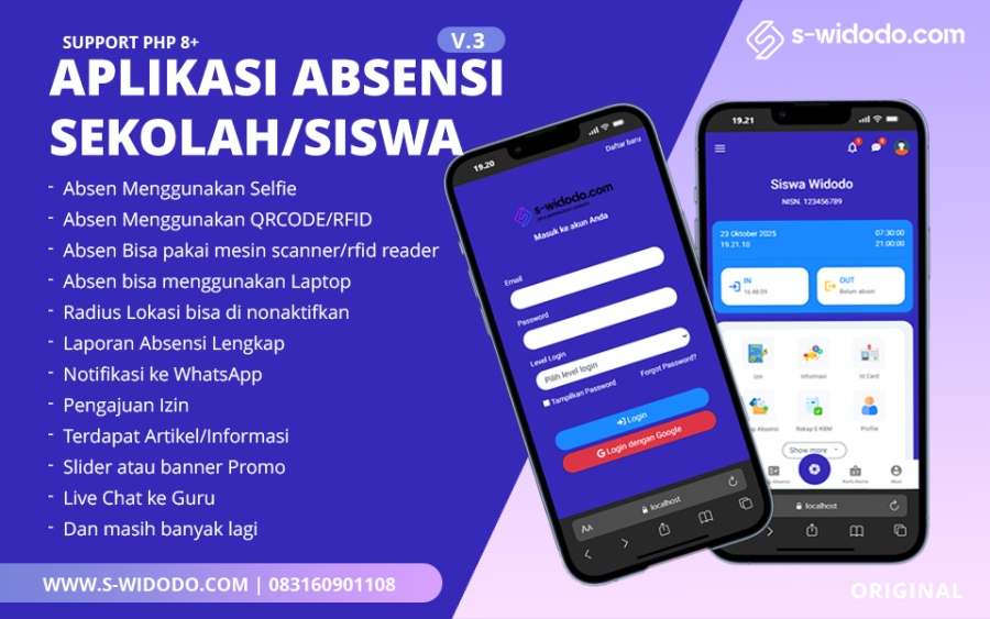 Aplikasi Absensi Sekolah/Siswa V.3 Full Fitur PHP 8+ Solusi Cerdas Manajemen Absensi Digital